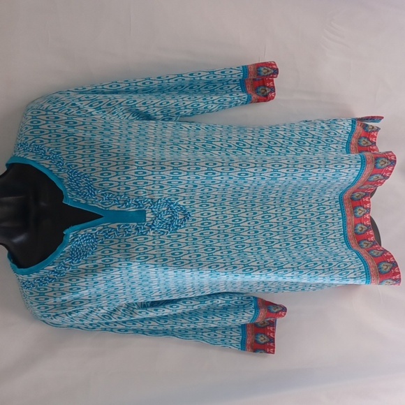 Jones New York Signature 3/4 Sleeve Blue White Pink Embellished Knit Top Women M - Picture 1 of 8